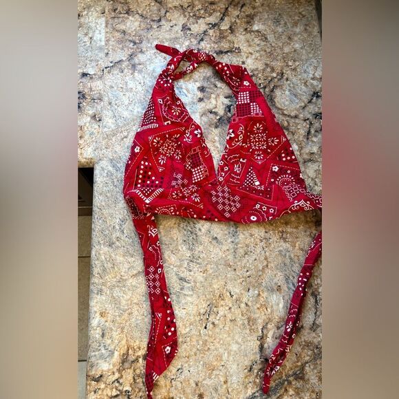 Vintage Tops - Vintage handmade Red Bandana Print Top